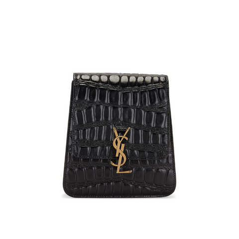 Saint Laurent Kaia Embossed Croc Satchel in Nero